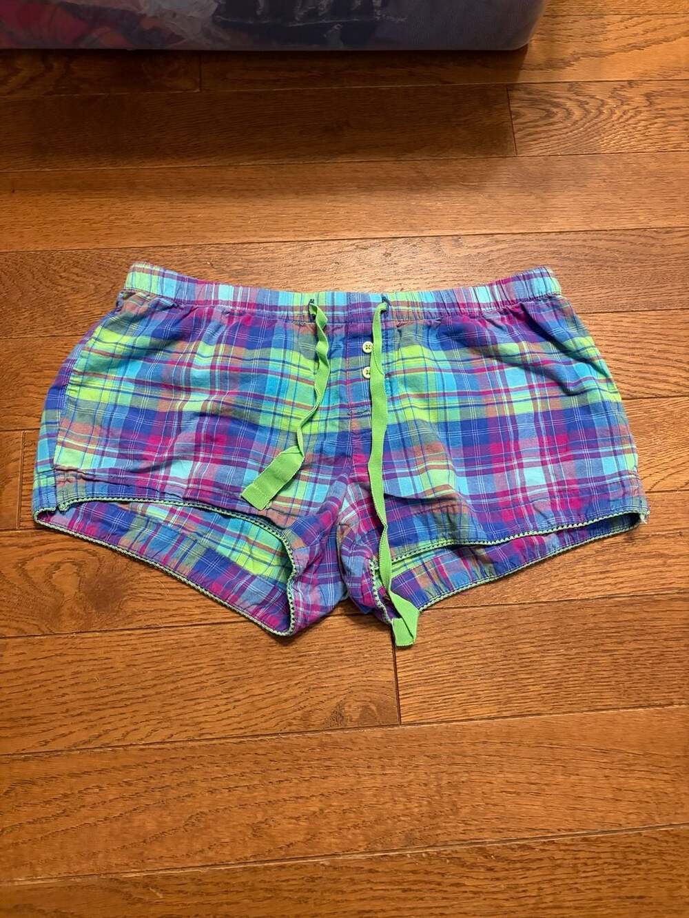 Xhilaration Plaid PJ Shorts Size XS Cotton Blue Green Sleepwear